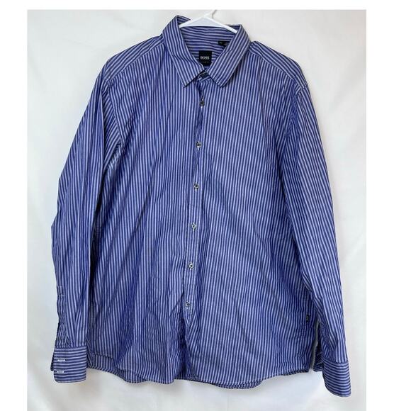 Hugo Boss Men's XXL Blue/Gray Striped Button Up Shirt Regular Fit Long Sleeve - Picture 1 of 9